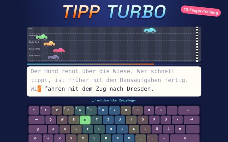 Tippturbo: Zehn-Finger-Schreiben lernen als kostenloses Spiel